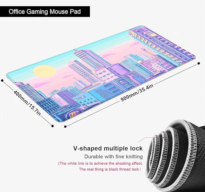 Vaporwave Tokyo City Desk Mat, Kawaii Extended Mouse Pad Gaming for Laptop, XL Anime Aesthetic Scenery Desktop Mat, Large Mousepad, Large Desk Pad for Men Women Office Decor 35.4 x 15.7 in