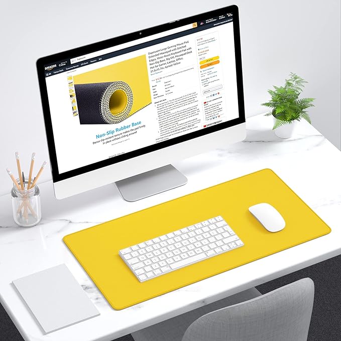 Dapesuom Large Mouse Pad, Extended Gaming Mouse Mat with Stitched Edges, Full Size Desk Mats with Non-Slip Base, Computer Big Desktop Keyboard Pad for Gamer, Laptop, Office, 23.6 x 11.8 in, Yellow
