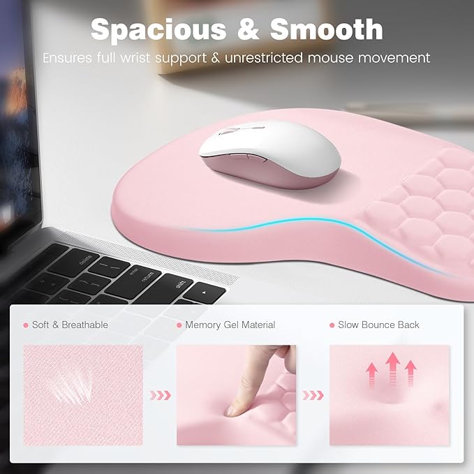 Ospelelf Ergonomic Mouse Pad and Keyboard Stand Wrist Rest Set, Memory Foam Comfort, for Typing, Office Desk Accessories, Pink