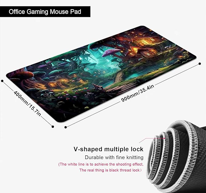 Mushroom Anime Desk Mat, Fairy Forest Large Gaming Mouse Pad for Laptop Computer, Tabletop Magic Play Mats Full Desk Mouse Pads, Fantasy Art XXL Playmat Mousepad