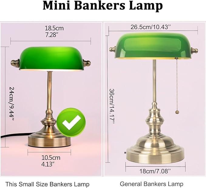 FIRVRE Mini Glass Bankers Lamp, Desk Lamp, Classic Retro Bronze Finish G9 Base, Plug in Vintage Table lamp, Reading Modern for Home Office,Piano Banker Mini Desk Table Lamp,Library(Without Bulb)