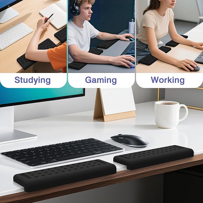 L-Shaped Desk Edge Cushion, 2 PCS Elbow Rest for Desk with Ergonomic Support, Memory Foam Elbow Pad & Arm Rest for Palm, Wrist & Forearm, Non-Slip & Separate Design, Office & Home, Black