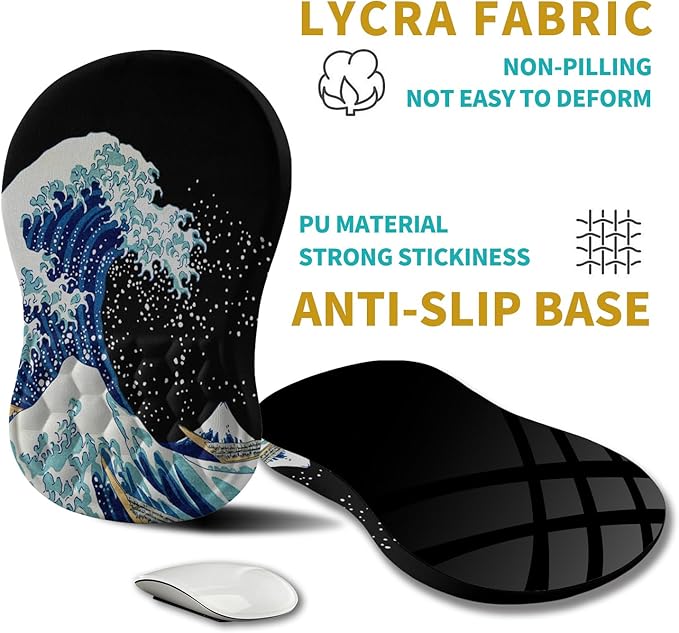 Hokafenle Ergonomic Mouse Pad Wrist Support, Wrist Rest Mousepad for Carpal Tunnel with Integrated Memory Foam Slope Massage Bulge (11.8x7.9 inch,Sea Wave)