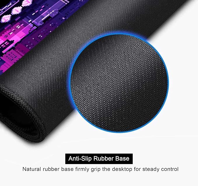 Purple Japanese Anime Large Gaming Mouse Pad for Desk, Retro Vaporwave Mousepad, Tokyo Street Pixel Art Desk Pads, Computer Mouse Pad XL Big, Skyline City Desk Mat, 35.4 x 15.7 in