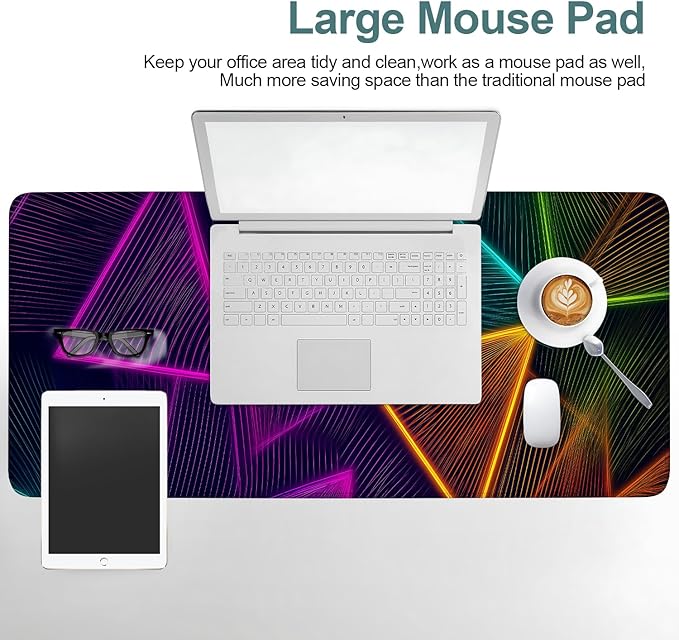 Colorful Extended Gaming Mouse Pad 35.4x15.7Inch Large Desk Mat Anti-Slip Rubber Base & Durable Stitched Edges for Gamers Smooth Mouse Writing Surface for Desk Office/Home