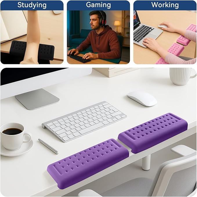L-Shaped Desk Elbow Pad for Desk, 2-Pack Memory Foam Elbow Rest for Desk Edge Cushion, Non-Slip Ergonomic Arm Rest for Wrist, Palm & Forearm Support, Office Home, Separate Design, Purple