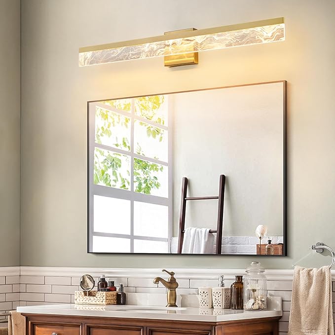 Gold Bathroom Light Fixtures, 32 Inch Modern Vanity Lights for Bathroom 24W Dimmable Vanity Lighting Fixtures Over Mirror LED Vanity Light Bar for Restroom Mirror 3000K