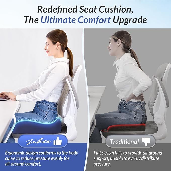 ZIKEE Pioneering Seat Cushion for Pressure Relief, Ergonomic Office Chair Cushion for Coccyx, Back & Lumbar Support, High-Density Memory Foam Car Seat Cushion with Anti-Slip Base