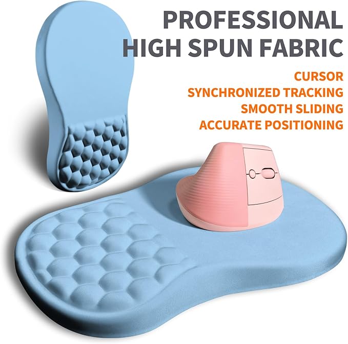 Ergonomic Joint Wrist Support Mouse Pad with Memory Foam Cushion Massage Bump, Carpal Tunnel Mousepad Slope Design for Wrist Rest, 11.8x7.9 in, LightSkyBlue