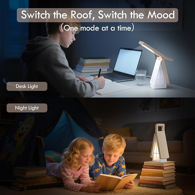 Bedside Table Lamp for Kids, Rechargeable Small Cordless Table Lamp, 3 Color Modes, Dimmble Nightstand Lamp Touch Control, Foldable Desk Lamp for Bedroom, Christmas Nightlight for Work, Study, Reading
