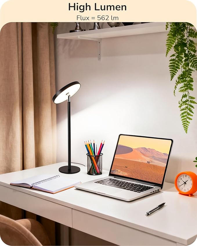 EDISHINE LED Table Lamp with 2 Adjustable Height, 5%-100% Dimmable & 3 Color Temperature, Touch Control, Modern Desk Lamp for Home Office, Living Room, Black