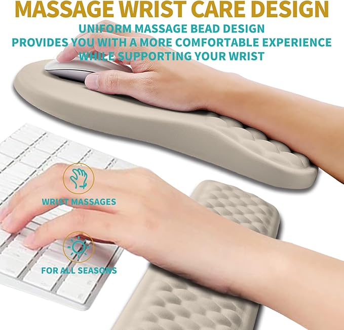 Hokafenle 2 in 1 Ergonomic Mouse Pad Wrist Support & Wrist Rest for Computer Keyboard Set, with Memory Gel Massage Bulge Design (2In1 Set, Apricot)