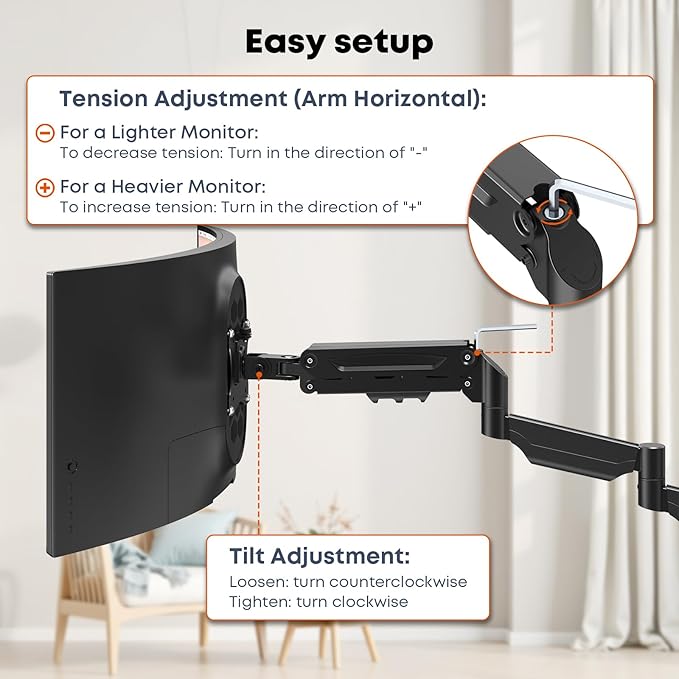 Monitor Wall Mount for 13''-32''-inch Screens - 30.28'' Extra Long Single Wall Mount Monitor Arm, Full Motion VESA Wall Bracket,75/100mm, Hold up to 19.8lbs, Black