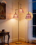 2-Light Gold Dimmable Floor Lamp for Living Room, 65IN Tall Standing Lamps with Deep Red Glass Lampshade, 3000K Warmwhite Mid Century Modern Floor Lamp for Bedroom/Sofa Beside/Corner Decor