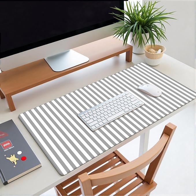 Gray Striped Desk Mat Cute Pastel XXL Large Gaming Mouse Pad Desk Pad Kawaii Aesthetic Home Office Decor Cozy Keyboard Laptop Computer Mat