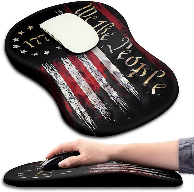 Hokafenle Ergonomic Mouse Pad Wrist Support with Massage Design, Wrist Rest Mousepad with Memory Foam&Non-Slip PU Base, Mouse Pads for Wireless Mouse & Desk (12x8 inch,Flag)