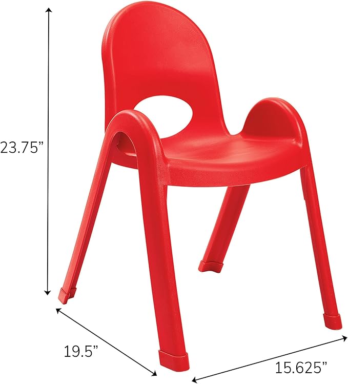 Children’s Factory Value Stack 13" Child Chair, Candy Apple Red, 2 Pack, Stackable Ergonomic Seating Solution for Classrooms and Homeschools