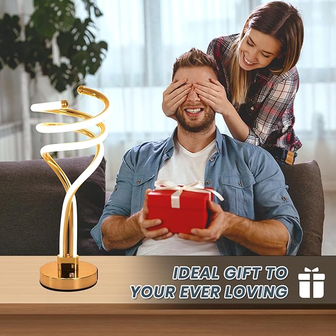 ElDISUNY Modern LED Table Lamp, 3 Color Temperatures,Touch Control CurveDimmable Bedside Table Lamps with USB Ports, Touch Control LED NightstandLamp, Desk Lamp for Living Room, Bedroom (Gold)