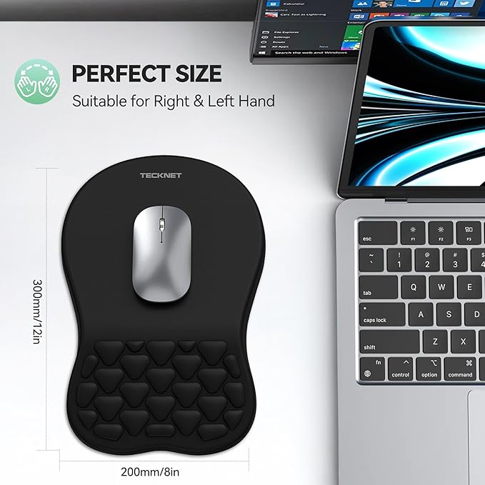 TECKNET Ergonomic Mouse Pad with Wrist Rest, Soft Mousepad with Massage Design, Memory Foam and Non-Slip PU Base, Gaming Mouse Pad for Desk, Home, Office, 12x8 Inches, Black