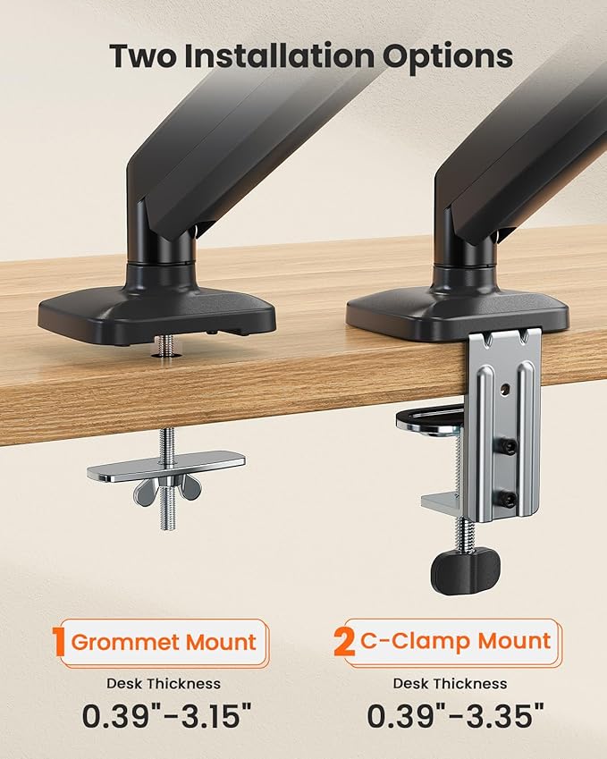 ErGear Single Monitor Arm, Adjustable Monitor Mount for 17–49 inch Screens, Computer Monitor Stand with VESA Mount, C-Clamp & Grommet Base, Max Load 22 lbs, Max VESA 100x100mm, EGSS25B