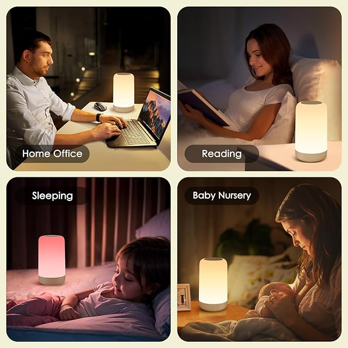 LED Lamp for Bedroom, 32 RGB Colors & 10 Brightness Touch Night Light, 1800mAh Cordless & Battery NightLight, Mood Lighting Rechargeable Lamp for Adults/Kids/Baby Nursery Night Light, Eyes Care, Gifts