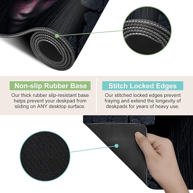 Desk Mat, XXL Extended Gaming Pad for Desktop, 31x12 Inches Horror Theme Figure Breaking Through Wall, Large Non-Slip Vegan Leather Surface with Stitched Edges, Keyboard Mouse Mat for Home Office