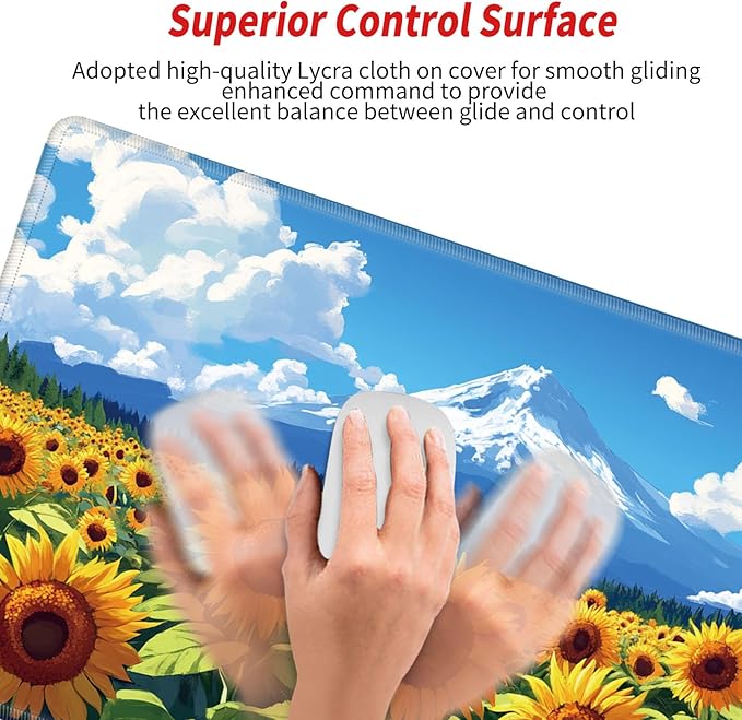 Gaming Mouse Pad Large Mousepad Sunflower Desk Mat 24x12 Desk Pad XL Computer Mat with Stitched Edge Rubber Base for Work Women Home Office