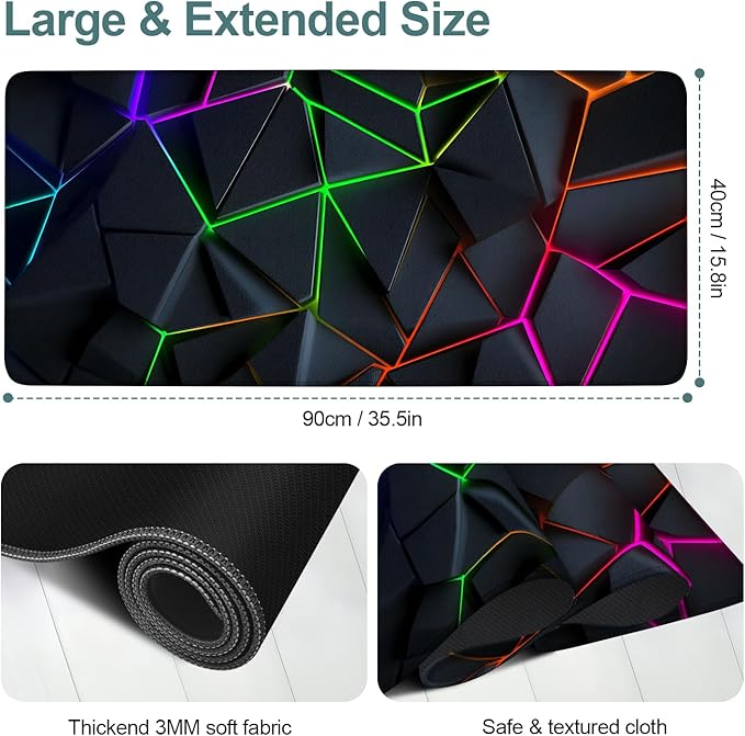 Energy Band Extended Gaming Mouse Pad 35.4x15.7Inch Large Desk Mat Anti-Slip Rubber Base & Durable Stitched Edges for Gamers Smooth Mouse Writing Surface for Desk Office/Home