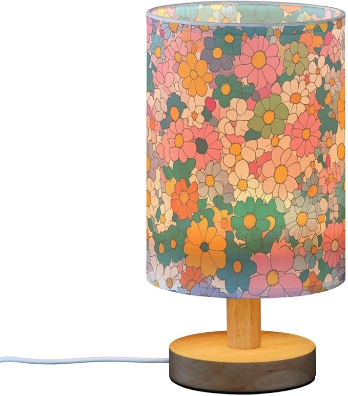 Colorful Floral LED Table Lamp, Bedside Lamp with Linen Lampshade, Flicker-Free Eye Care USB Plug in Nightstand Lamp, for Bedroom and Office