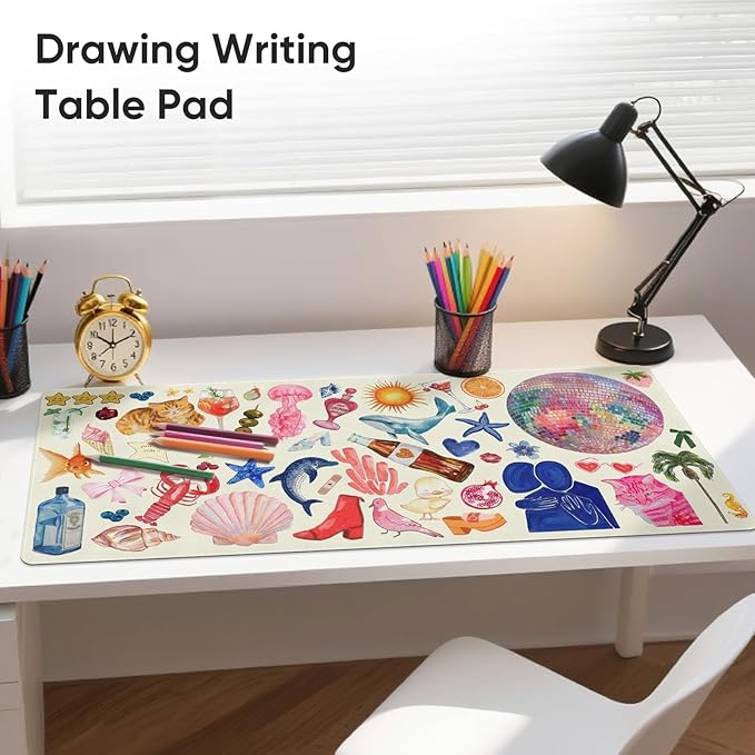 Desk Mat, Leather Desk Pad Blotter Protector, XXL Large Mouse Pad,Computer Laptop Mouse Pads for Desktop,Waterproof Writing Anti-Slip Mousepad for Office and Home I Cream Trendy Stickers