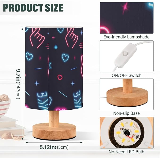 Love Heart LED Table Lamp, Bedside Lamp with Linen Lampshade, Flicker-Free Eye Care USB Plug in Nightstand Lamp, for Bedroom and Office