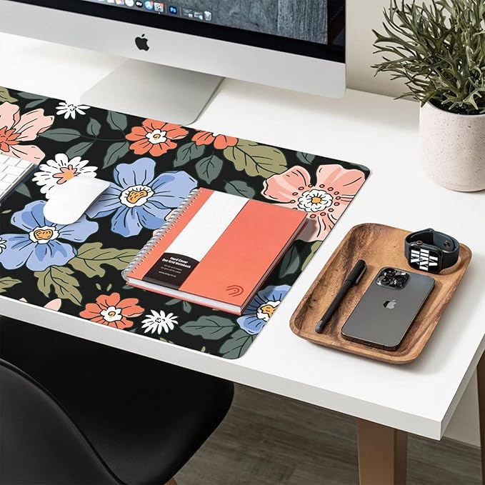 Desk Mat Large Protector Pad 31.5" ×15.7", Non-Slip PU Leather Desk Blotter, Waterproof Mouse Pad for Office Home Wildflower