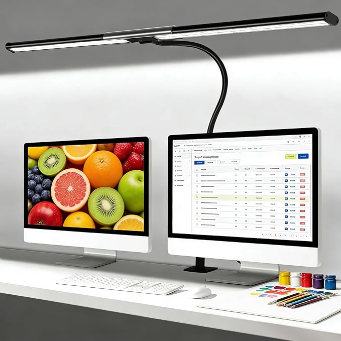 33Inch Desk Lamp for Home Office, Eye-Caring Architect Desk Lamp with Clamp, 24W Ultra Bright Auto Dimming Computer Light Stepless Dimming and Tempering Table Light for Reading, Study, Work
