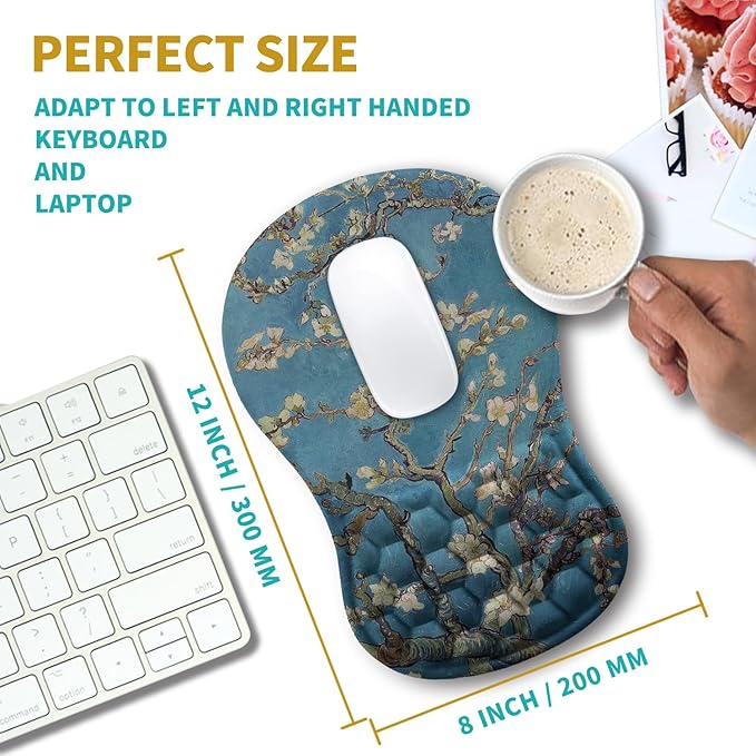 Hokafenle Ergonomic Mouse Pad Wrist Support, Wrist Rest Mousepad for Carpal Tunnel with Integrated Memory Foam Slope Massage Bulge (11.8x7.9 inch,Apricot Flower)