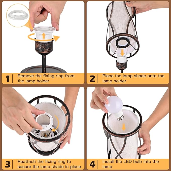 Distressed Table Lamps for Living Room, 3 Way Dimmable Touch Lamps, Small Bedside Lamps with LED Bulbs, USB Ports C+A, Nightstand Lamp for Kids Room, Bedroom, Office (2 Pack Iron)
