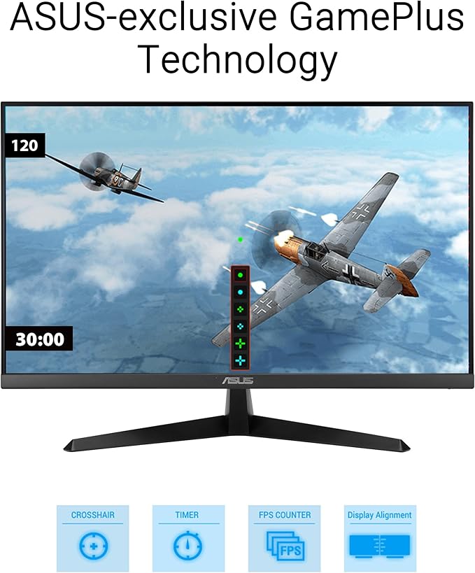 ASUS 24 inch 120Hz Gaming Office Computer Monitor (VY249HGR) - 1080p(Full HD), IPS, 120Hz, 1ms, Adaptive Sync, Eye Care Plus, Blue Light Filter, Flicker Free, SmoothMotion, DisplayWidget, 3yr warranty