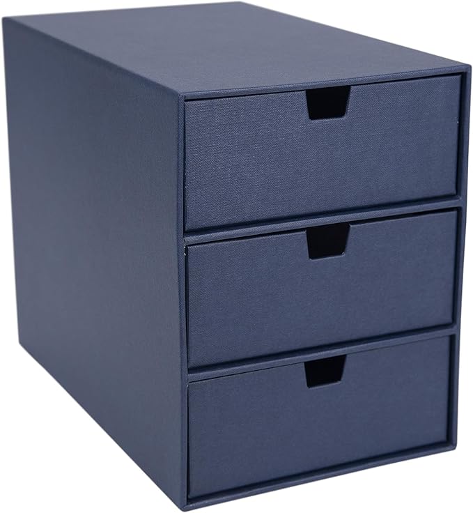Bigso Box of Sweden Ingrid 3-Drawer Fiberboard Desk Organizer for Office Supplies & Accessories - Stackable Makeup Drawer Organizer - 6.3in x 9.9in x 8.1in - Blue (Pack of 2)
