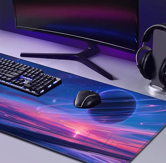 Anime Landscape Mouse Pad, Oversized Gaming Desk Pad, Space Planet Computer Mouse Pad, XXL Laptop Mouse Keyboard Pad, 35.4 x 15.7 x 0.12 Inch Office Desk Decoration