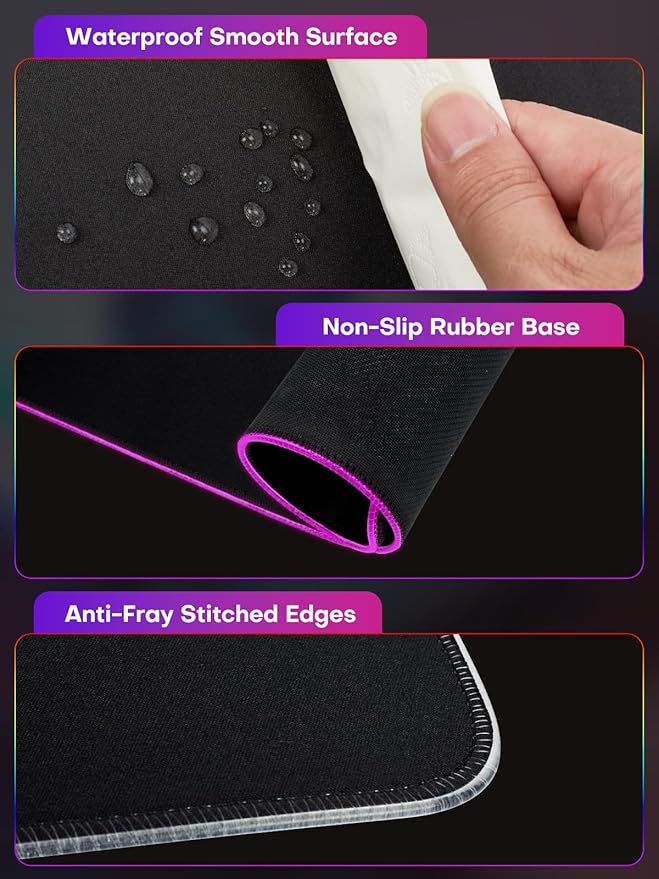 2-in-1 RGB Gaming Mouse Pad with Wireless Charging, 31.5"x11.8" Large, 24 Light Effects, Non-Slip Base, Waterproof Ultra-Smooth Surface, No Adapter