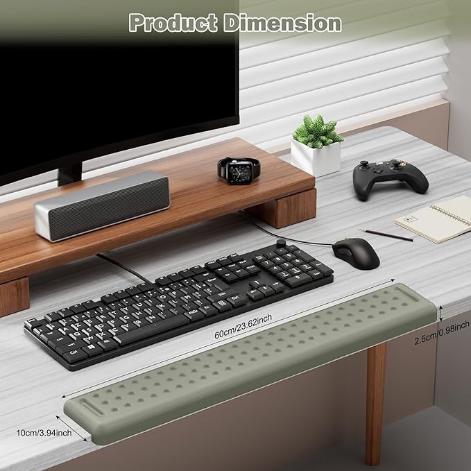 Leolee L-Shaped Desk Long Wrist Rest Elbow 60CM, Grey Memory Foam Arm Rest for Desk with Non-Slip Base, Ergonomic Desk Edge Cushion, Wrist Support for Computer Keyboard, Typing, Office, Home
