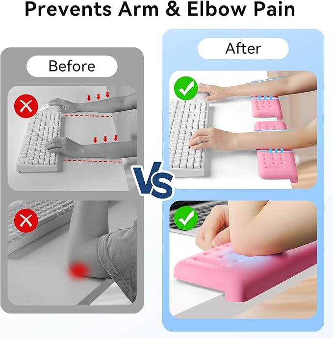 L-Shaped Desk Elbow Pad for Desk, 2-Pack Memory Foam Elbow Rest for Desk Edge Cushion, Non-Slip Ergonomic Arm Rest for Wrist, Palm & Forearm Support, Office Home, Separate Design, Pink