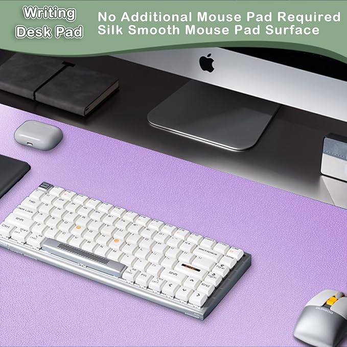 Boutilon Leather Desk Pad Protector,Non-Slip Mouse Pad,Laptop Desk Pad,Office Mouse Mat,Waterproof Leather Desk Blotter,Desk Writing Pad for Office and Home (L-Purple,35"x 17")