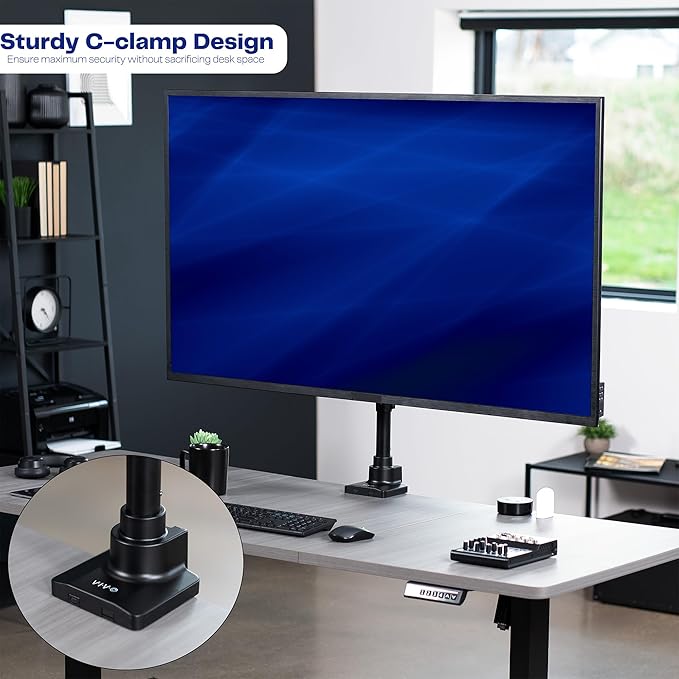 VIVO Ultra Wide Monitor and TV Desk Mount for up to 55 inch Screens, Single Television Stand with Articulating Arm, Holds up to 44 lbs, Max VESA 400x400mm, Black, STAND-V155D