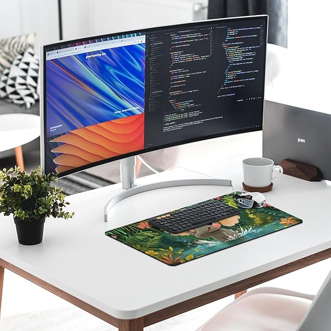 Large Ergonomic Gaming Mouse Pad Playful Baby Elephant - Fun Safari Animal Theme with Non-Slip Base Water-Resistant Surface and Stitched Edges 30x60cm