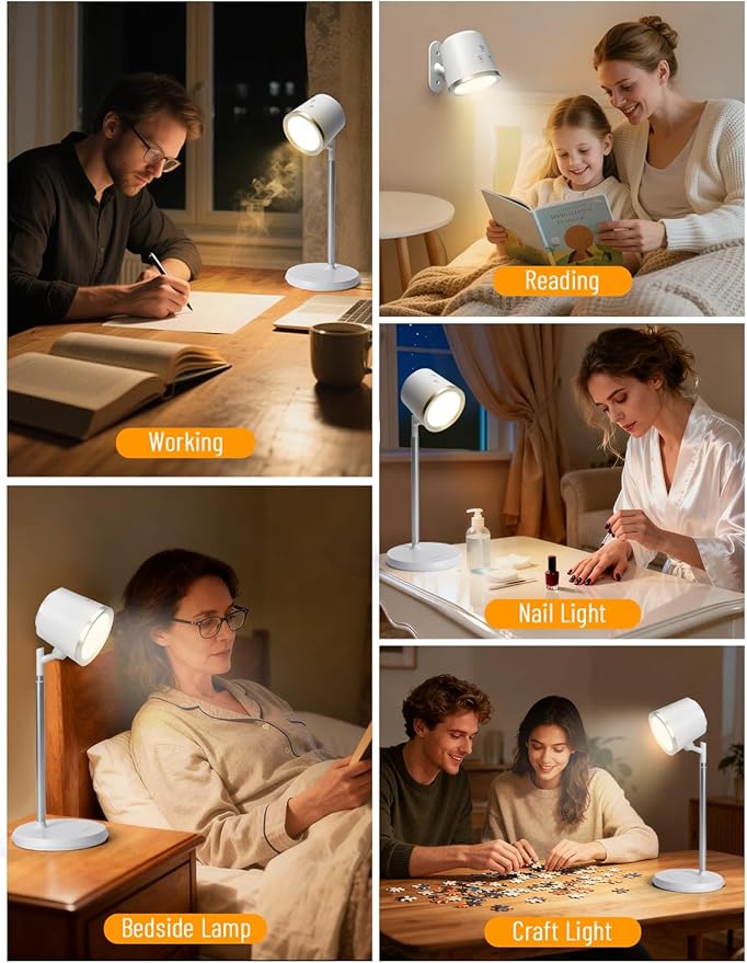 Cordless Desk Lamp, Magnetic Wall Mount LED Light, Portable Warm Night Light, Rechargeable Battery Powered Lamp, Dimmable Brightness & 3 Color Modes, Table Light for Reading, Work, Bedroom, Hallway