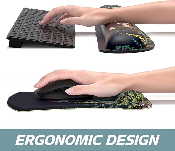 ITNRSIIET Mouse Pad Wrist Support Keyboard Wrist Rest Pad Ergonomic Mousepad Non-Slip Memory Foam Keyboard Pad Easy Typing Pain Relief Perfect for PC Laptop Gaming Office, Weeds