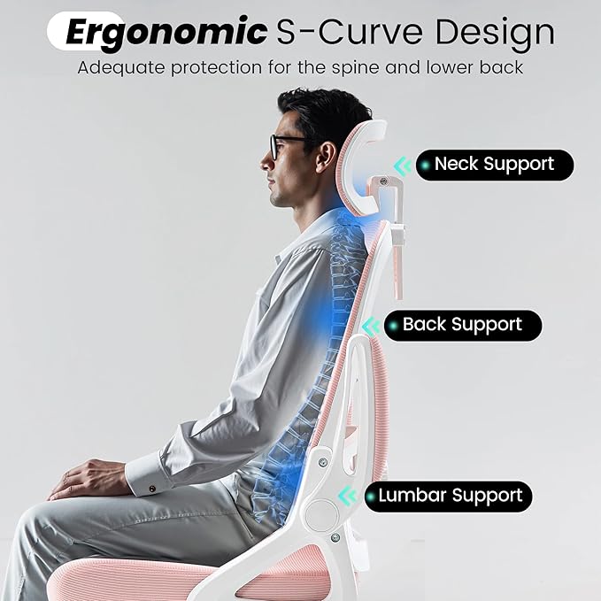 Fizzin Ergonomic Office Chair, 400 LBS Desk Chair with Adjustable Lumbar Support, High Back Breathable Mesh Computer Chair Rolling Work Swivel Task Chairs, Comfy Home Office Desk Chair (Pink)