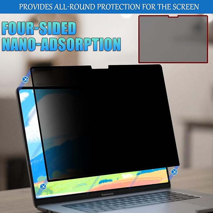 Nano-Suction Privacy Screen Protector for MacBook Air 13.6 Inch (2022-2025,M2, M3,M4) Removable Laptop Privacy Screen Shield