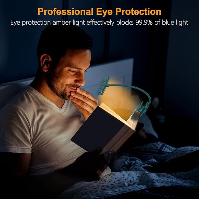 Gritin 19 LED Rechargeable Book Light for Reading in Bed with Memory Function- Eye Caring 3 Color Temperatures,Stepless Dimming Brightness,90 Hrs Runtime Clip on Light for Book Lovers-Blackish Green