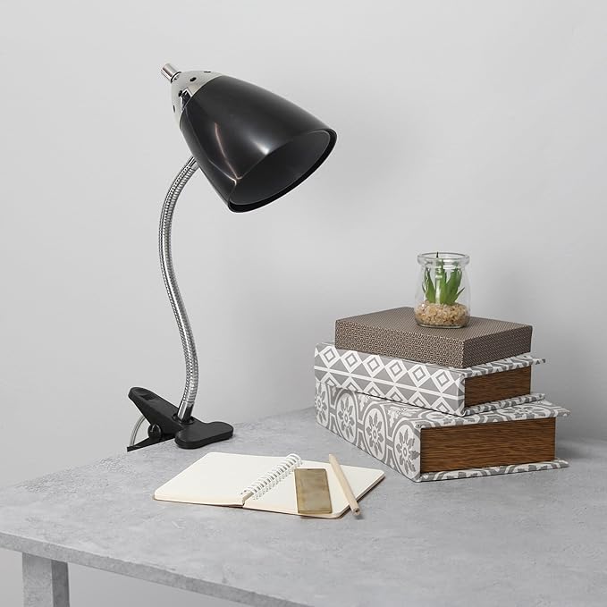 Simple Designs LD2001-BLK-LB 17.5" Flossy Flexible Gooseneck Clip Light Desk Lamp with LED Bulb, Black